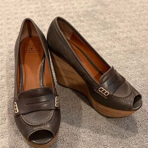 Lucky Brand Dark Brown Peep Toe Wedges